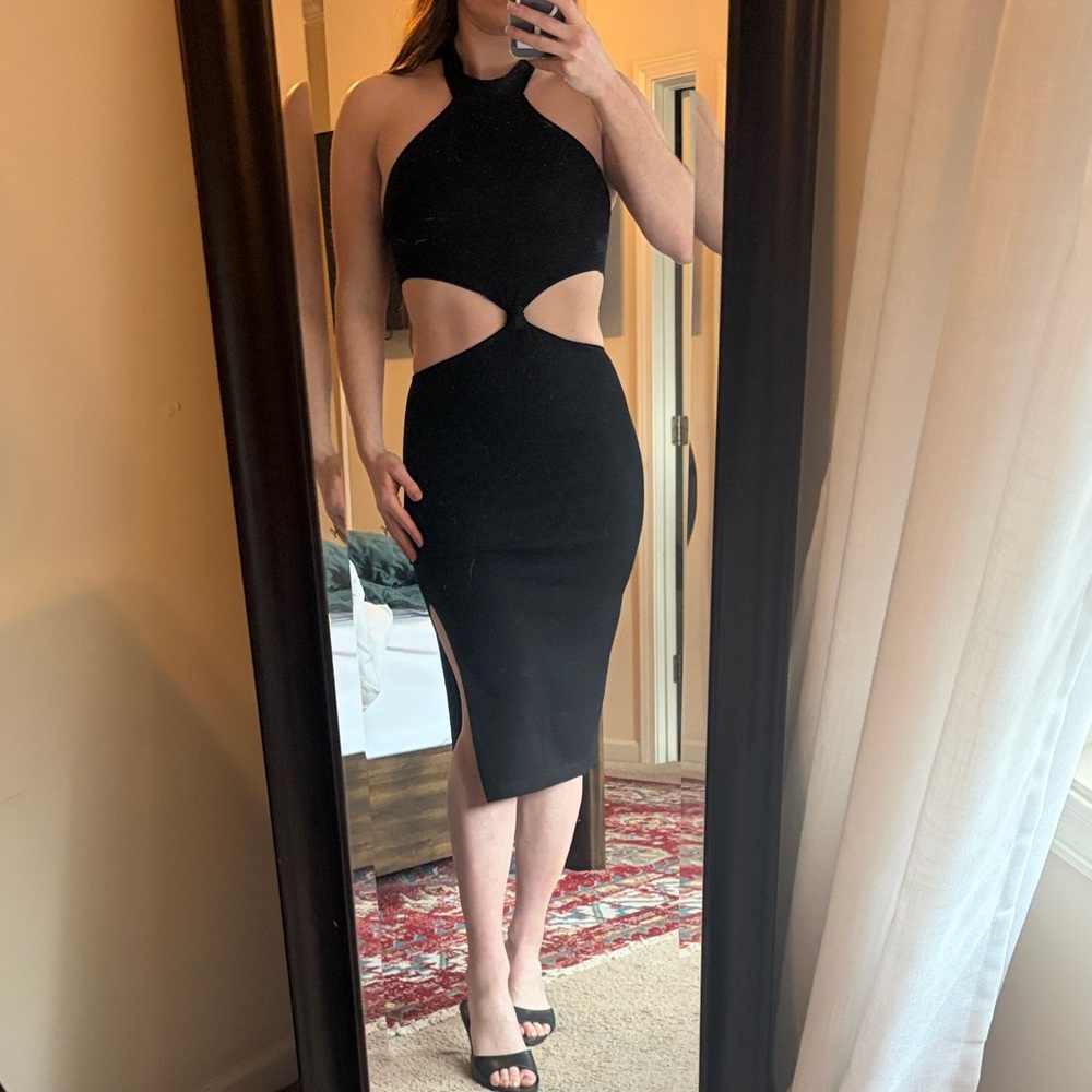 Lulus Elegant Black Cut-Out Midi Dress